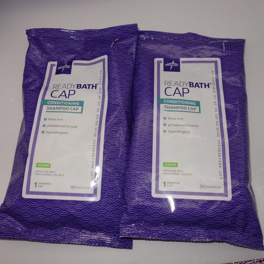 2 Medline ReadyBath Scented Rinse-Free Shampoo Cap with Conditioner